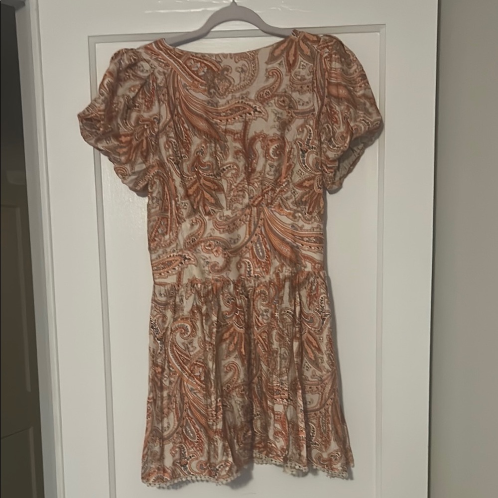 Pink and Brown Ruffled Tiered Sundress with Puff Sleeves